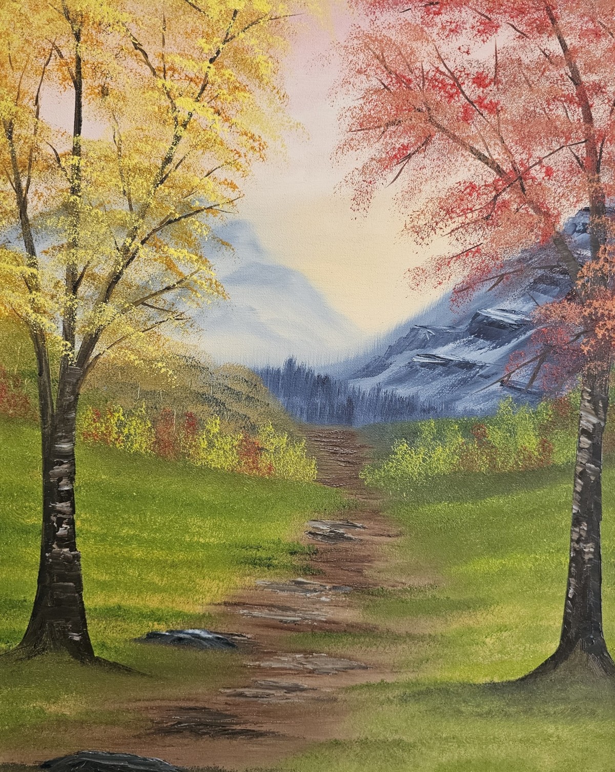 Autumn Path to the Mountains — original oil painting by Crystal