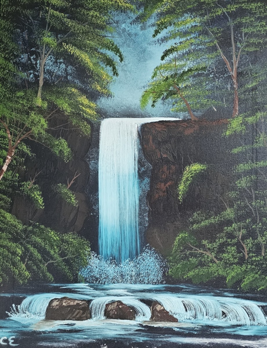 Forest Waterfall — original oil painting by Crystal